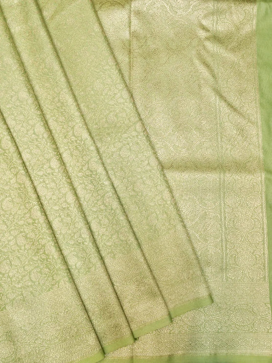 Mint Green Banarasi Katan Silk Saree with All-Over Gold Brocade Weave DSK0036