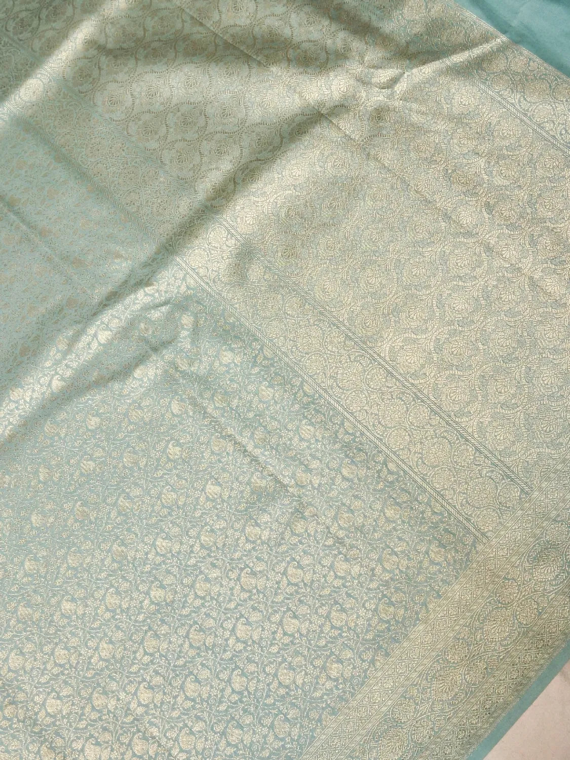 Ice Mint Color Banarasi Katan Silk Saree with Luxurious All-Over Silver Brocade Jaal DSK0040