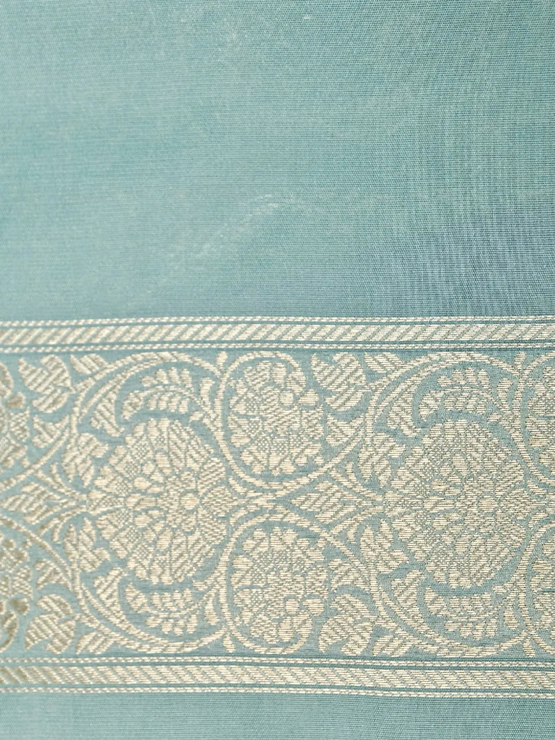 Ice Mint Color Banarasi Katan Silk Saree with Luxurious All-Over Silver Brocade Jaal DSK0040