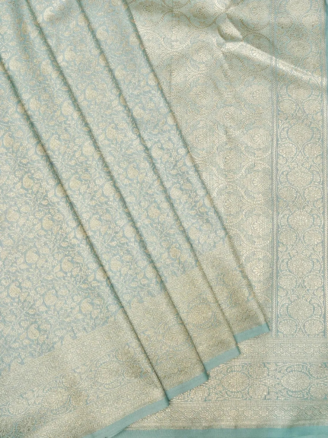 Ice Mint Color Banarasi Katan Silk Saree with Luxurious All-Over Silver Brocade Jaal DSK0040