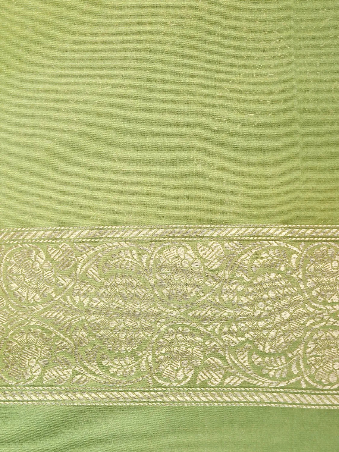 Rich Sage Green Banarasi Katan Silk Saree with Luxurious Gold Brocade Jaal Weave DSK0042