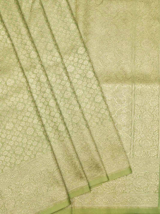 Rich Sage Green Banarasi Katan Silk Saree with Luxurious Gold Brocade Jaal Weave DSK0042