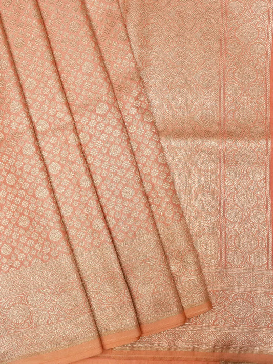 Luminous Peach Banarasi Katan Silk Saree with All-Over Gold Brocade Floral Jaal DSK0043