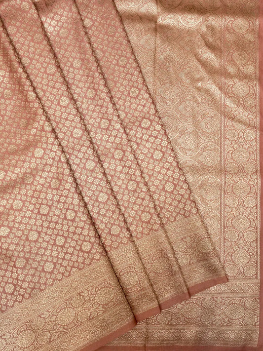 Rich Copper Banarasi Katan Silk Saree with All-Over Gold Brocade Floral Jaal DSK0044