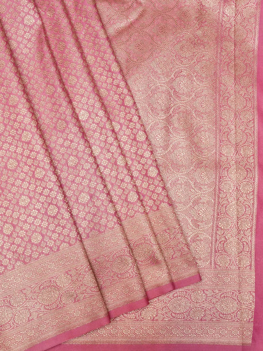 Luxurious Deep Rose Pink Banarasi Katan Silk Saree with All-Over Gold Brocade DSK0045