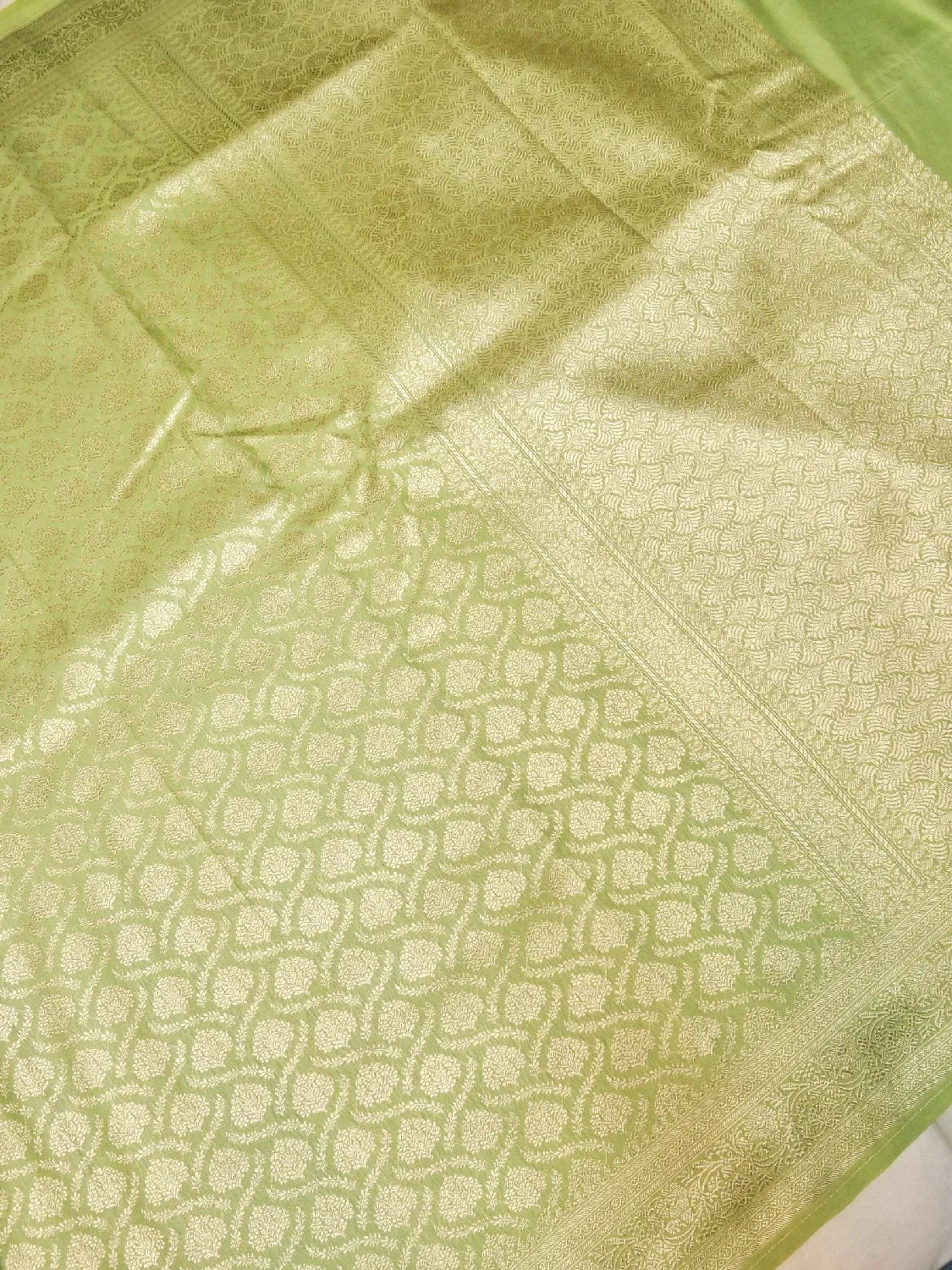 Lush Lime Green Banarasi Katan Silk Saree with All-Over Heavy Gold Zari Brocade DSK0048