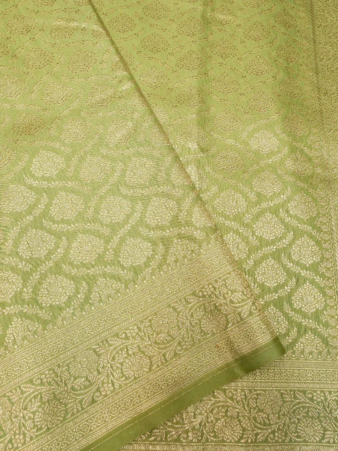 Lush Lime Green Banarasi Katan Silk Saree with All-Over Heavy Gold Zari Brocade DSK0048