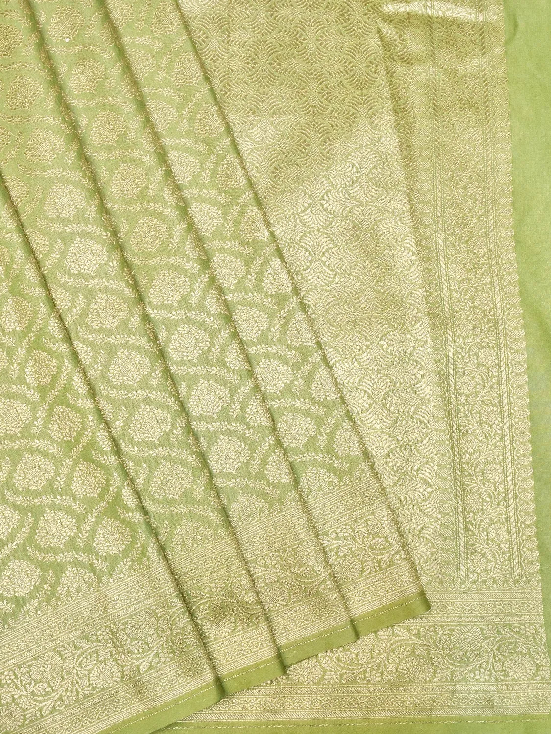 Lush Lime Green Banarasi Katan Silk Saree with All-Over Heavy Gold Zari Brocade DSK0048
