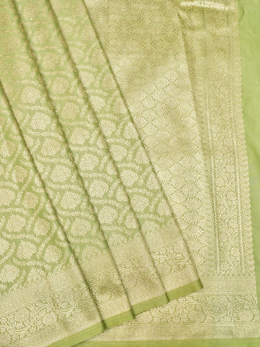 Lush Lime Green Banarasi Katan Silk Saree with All-Over Heavy Gold Zari Brocade DSK0048