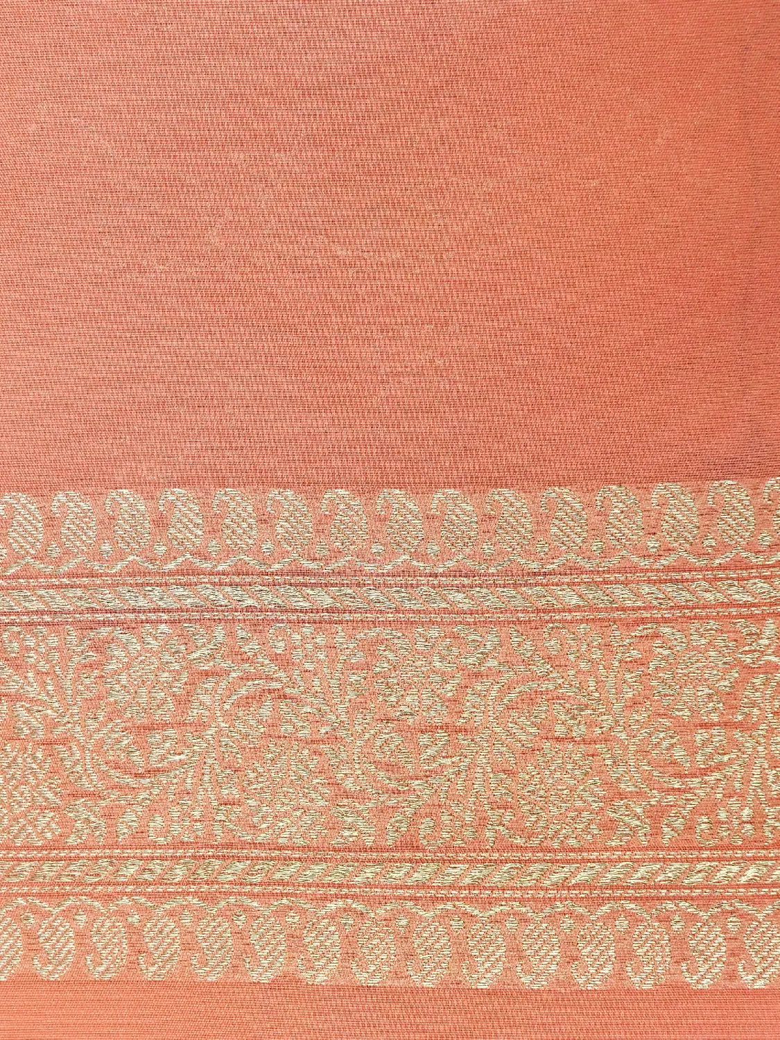 Warm Peach Banarasi Katan Silk Saree with Antique Gold Floral Brocade Weave DSK0049