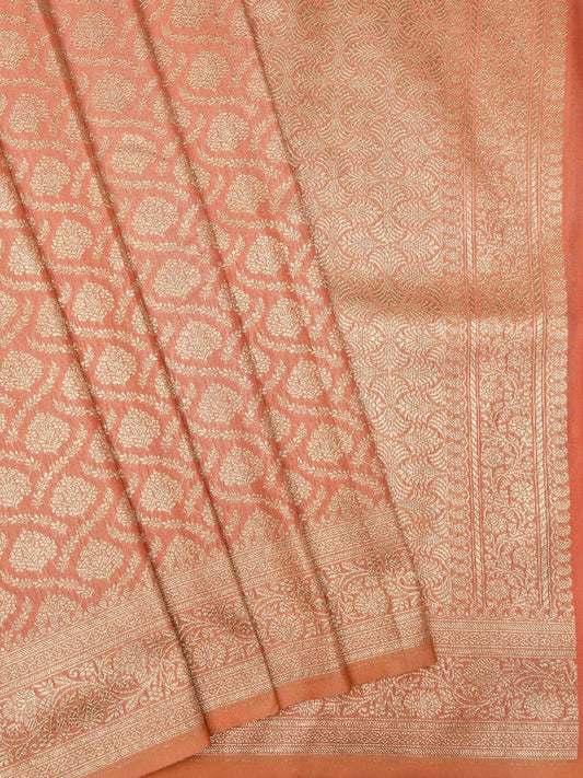 Warm Peach Banarasi Katan Silk Saree with Antique Gold Floral Brocade Weave DSK0049