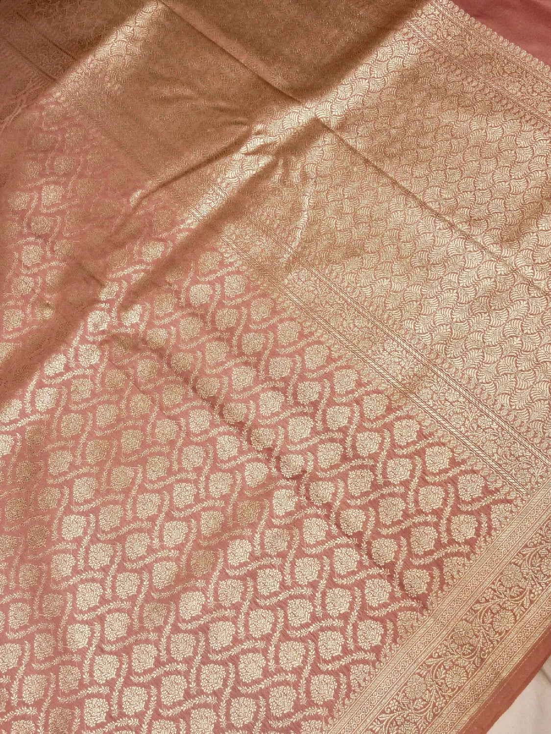 Deep Rose/Rust Banarasi Katan Silk Saree with Heavy Gold Zari Floral Brocade DSK0050