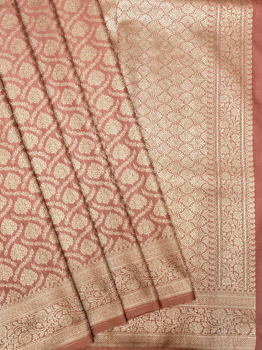 Deep Rose/Rust Banarasi Katan Silk Saree with Heavy Gold Zari Floral Brocade DSK0050