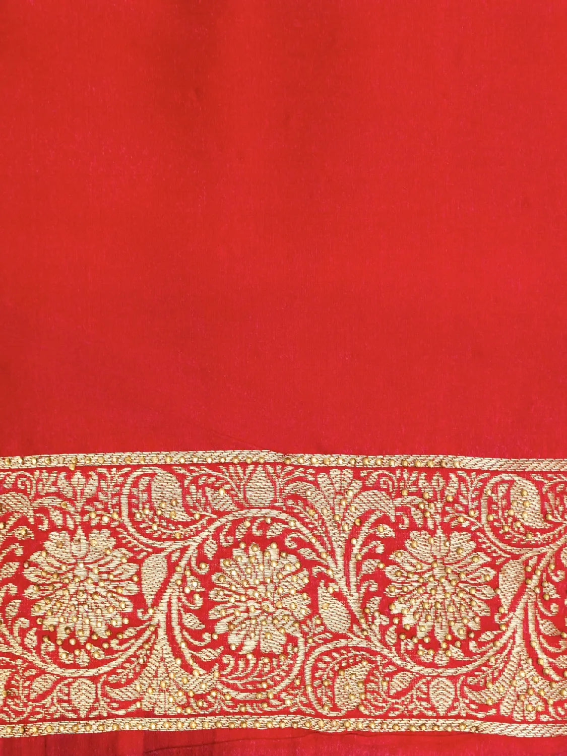 Deep Forest Green & Vibrant Red Katan Silk Saree with Swarovski Crystal Stones Gold Zari Brocade DSK0015