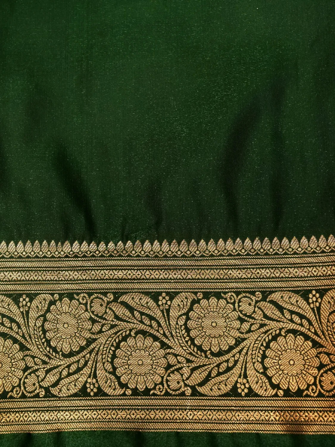 Exquisite Emerald Bottle Green Banarasi Silk Saree with Vertical Gold Zari Swarovski Crystal Stones Weave DSK0021