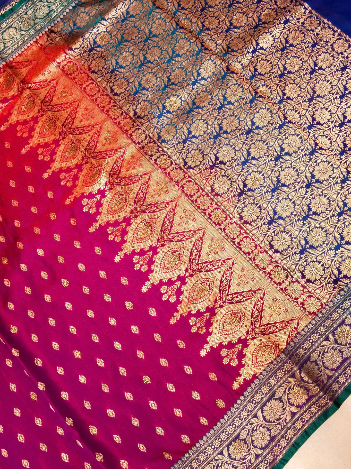 Exotic  Wine Banarasi Silk Saree - Dual-Tone Silk with Gold Zari Swarovski Crystal Stones Work DSK0022