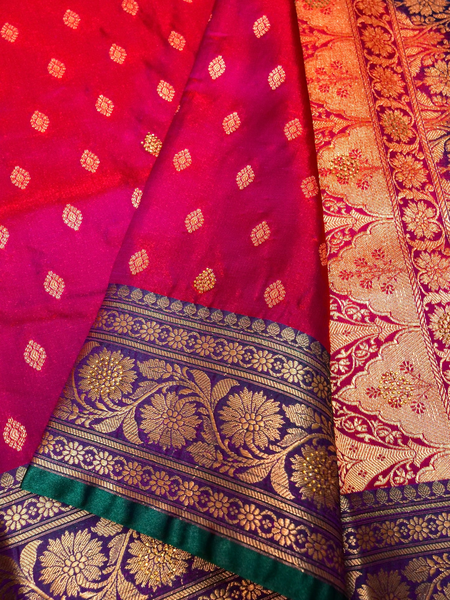 Exotic  Wine Banarasi Silk Saree - Dual-Tone Silk with Gold Zari Swarovski Crystal Stones Work DSK0022