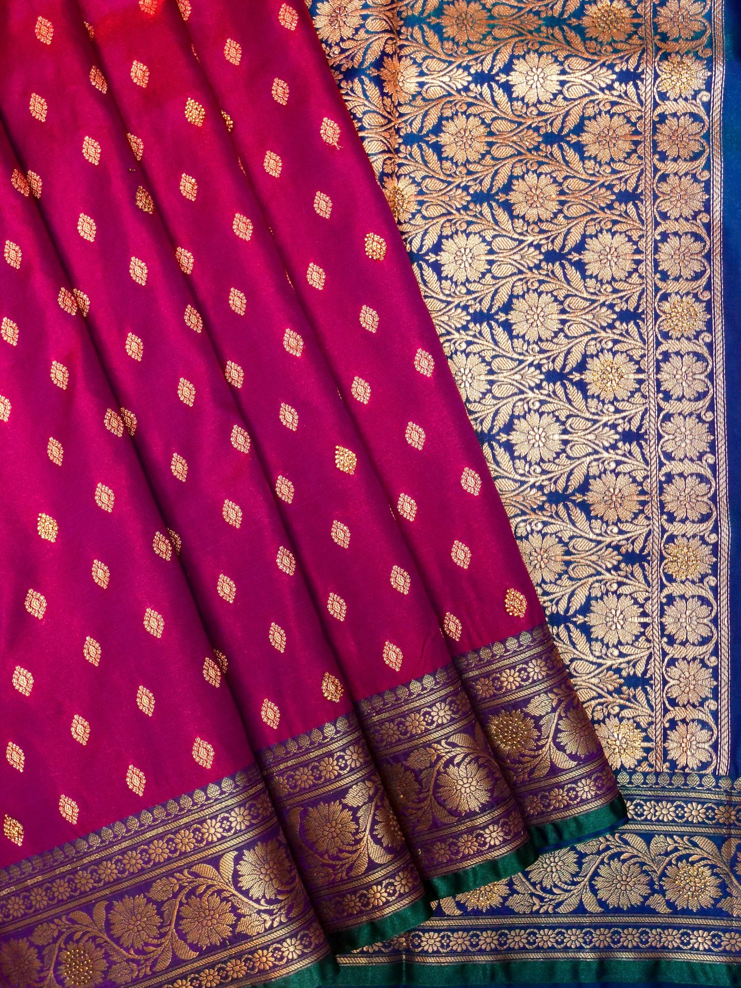 Exotic  Wine Banarasi Silk Saree - Dual-Tone Silk with Gold Zari Swarovski Crystal Stones Work DSK0022