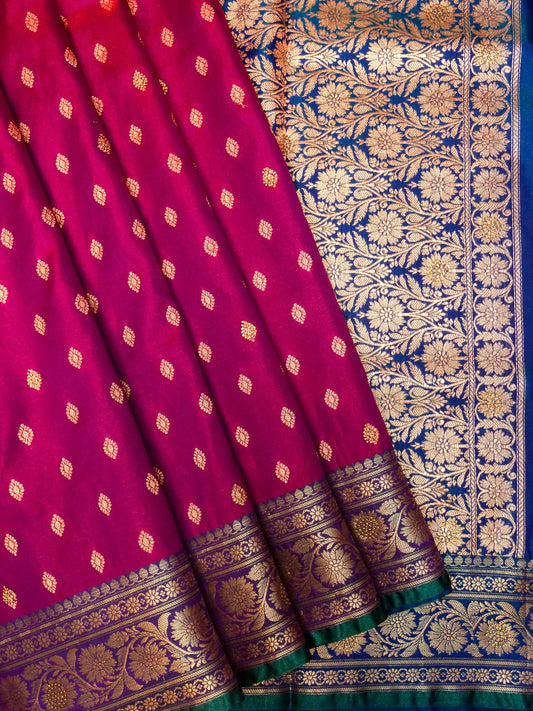 Exotic  Wine Banarasi Silk Saree - Dual-Tone Silk with Gold Zari Swarovski Crystal Stones Work DSK0022