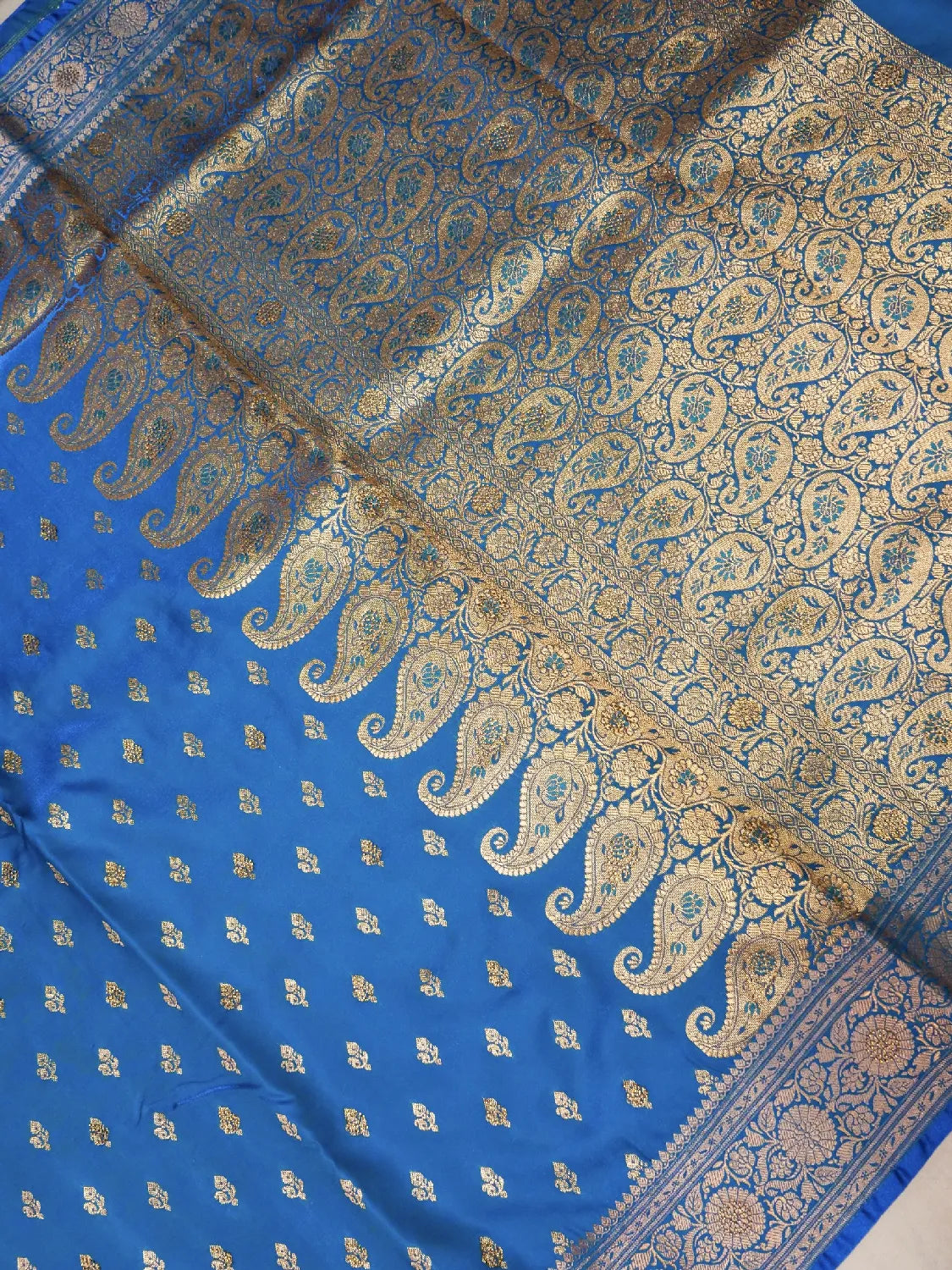 Vibrant Sky Blue Banarasi Silk Saree with Delicate Gold Zari Weave  DSK0025