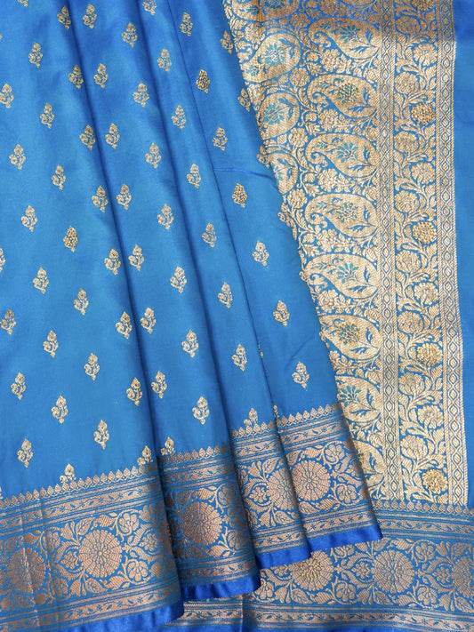 Vibrant Sky Blue Banarasi Silk Saree with Delicate Gold Zari Weave  DSK0025