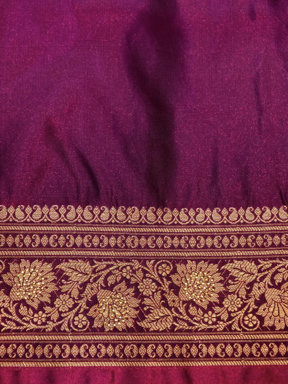 Wine Color Banarasi Silk Saree with Intense Gold Zari Seroski Work Weave  DSK0026