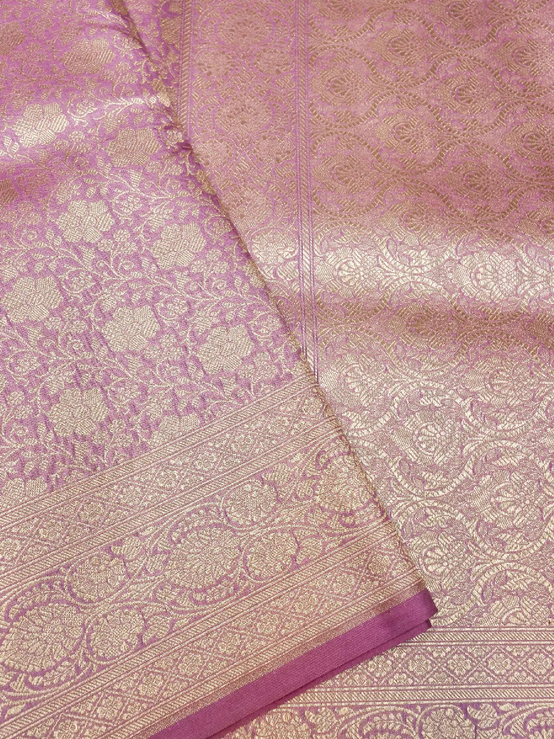 Sophisticated Pastel Pink Katan Silk Saree - Monochromatic Floral Zari DSK0029