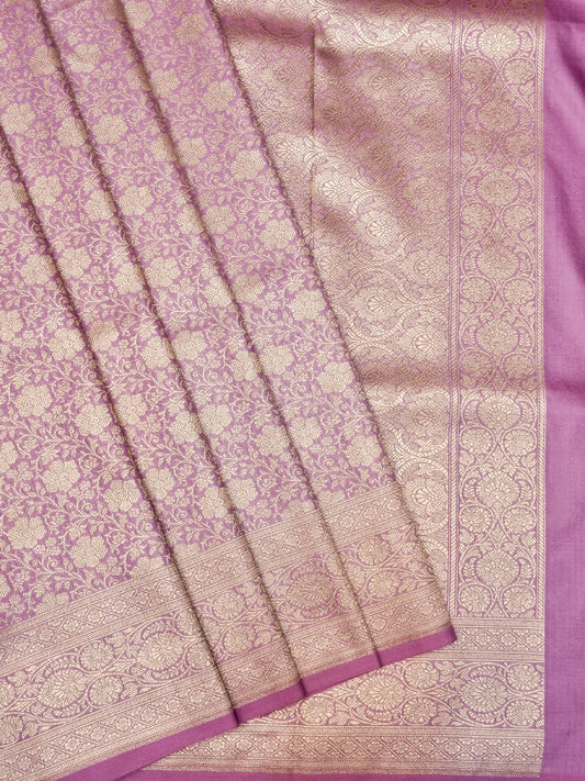 Sophisticated Pastel Pink Katan Silk Saree - Monochromatic Floral Zari DSK0029