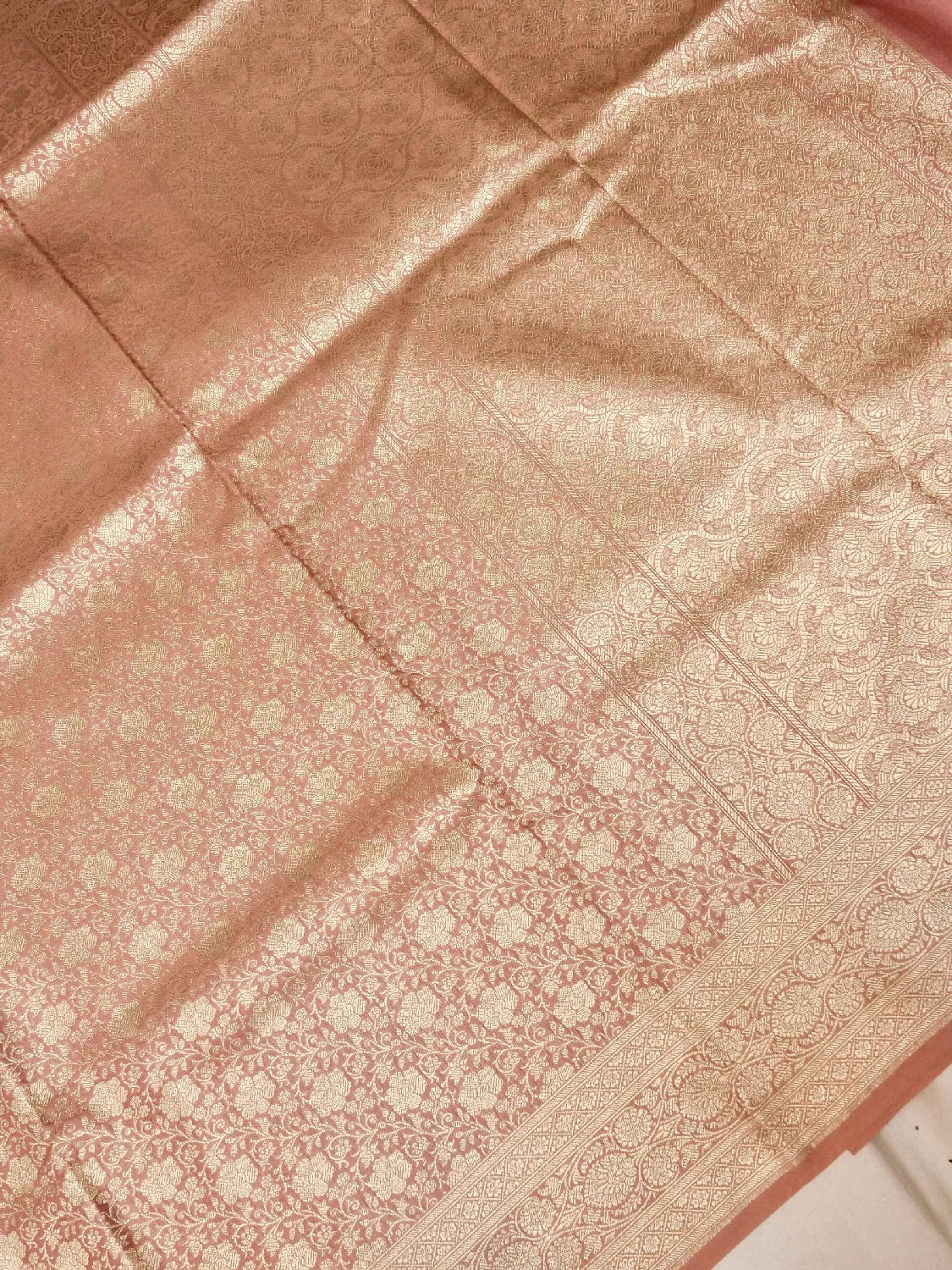 Regal Dusty Rose Banarasi katan Silk Saree with Gold Zari Brocade DSK0030