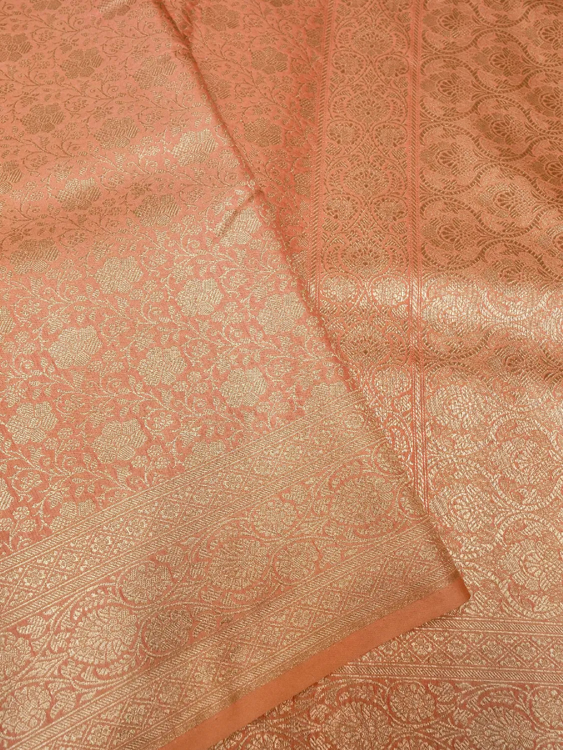 Soft Peach Banarasi Katan Silk Saree with All-Over Gold Brocade Floral Jaal DSK0031