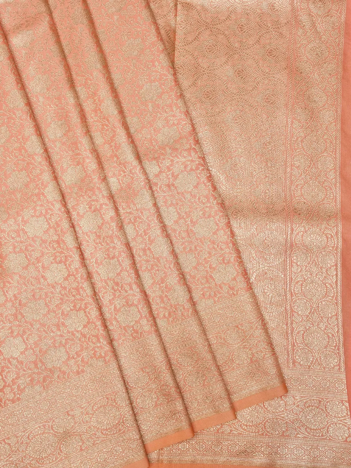 Soft Peach Banarasi Katan Silk Saree with All-Over Gold Brocade Floral Jaal DSK0031