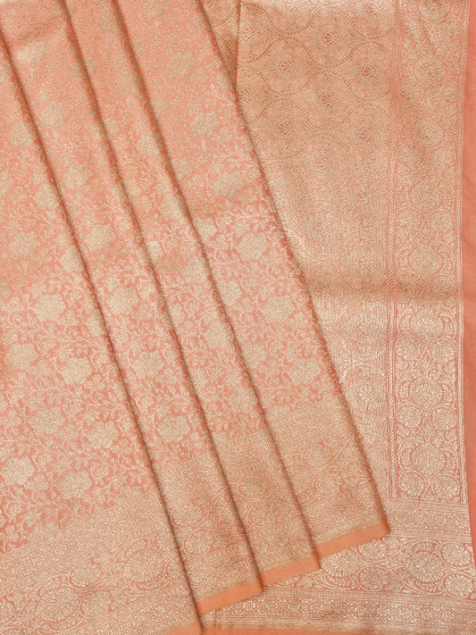 Soft Peach Banarasi Katan Silk Saree with All-Over Gold Brocade Floral Jaal DSK0031