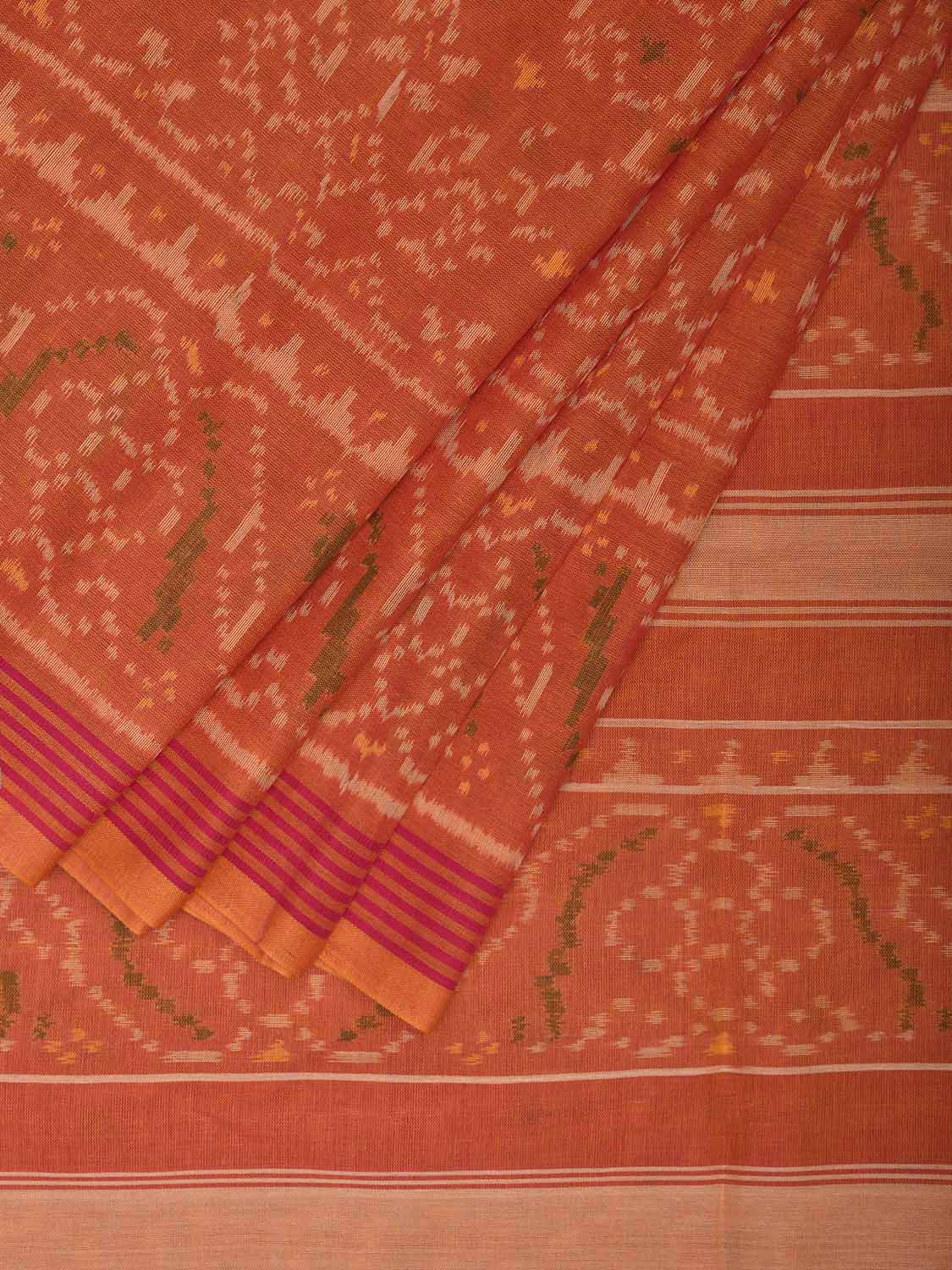 Orange Pochampally Ikat Cotton Handloom Saree with All Over and Border Design i0880