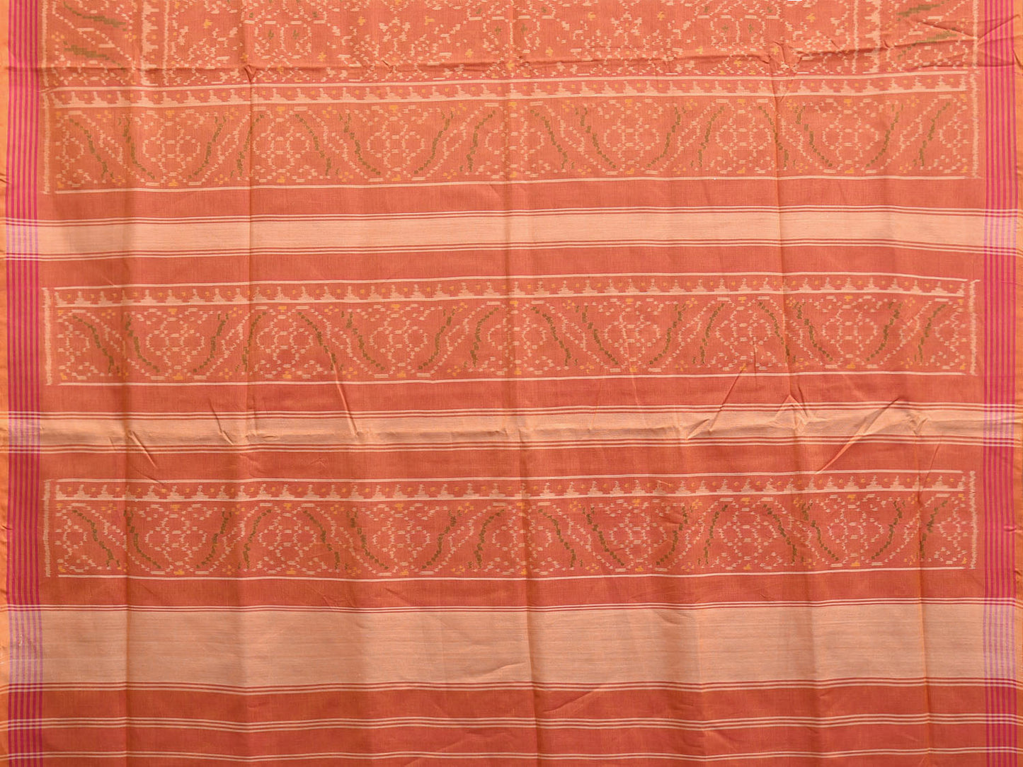 Orange Pochampally Ikat Cotton Handloom Saree with All Over and Border Design i0880
