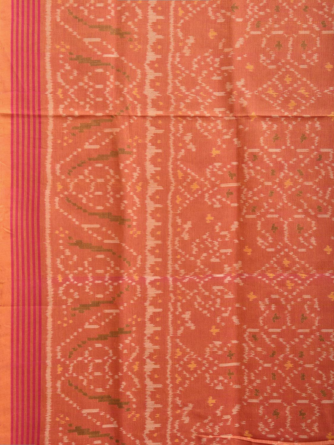 Orange Pochampally Ikat Cotton Handloom Saree with All Over and Border Design i0880