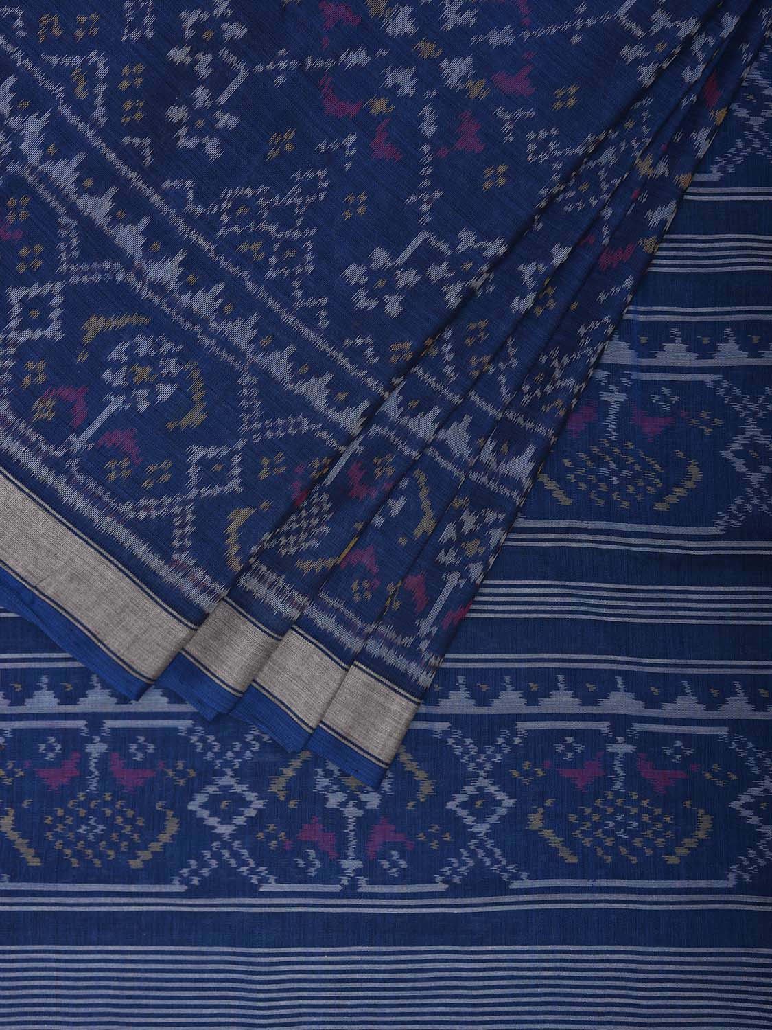 Dark Blue Pochampally Ikat Cotton Handloom Saree with All Over and Border Design i0881