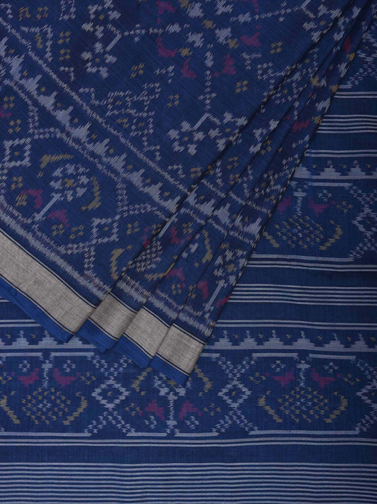 Dark Blue Pochampally Ikat Cotton Handloom Saree with All Over and Border Design i0881