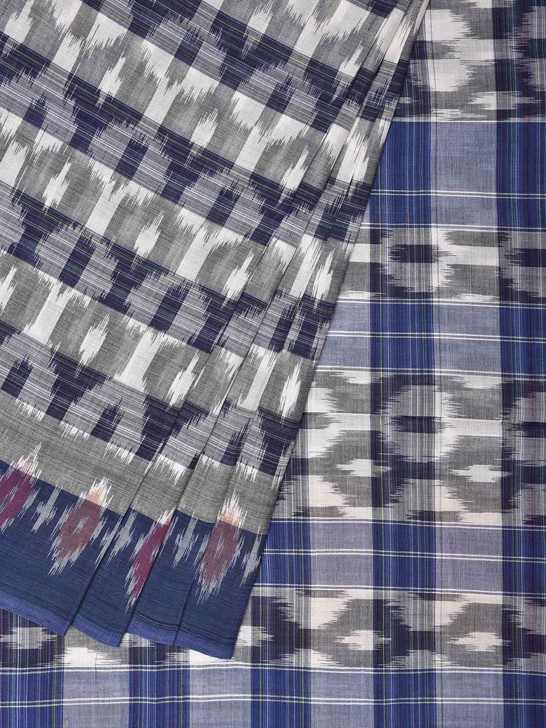 Blue and Black Pochampally Ikat Cotton Handloom Saree with Strips Design No Blouse i0917