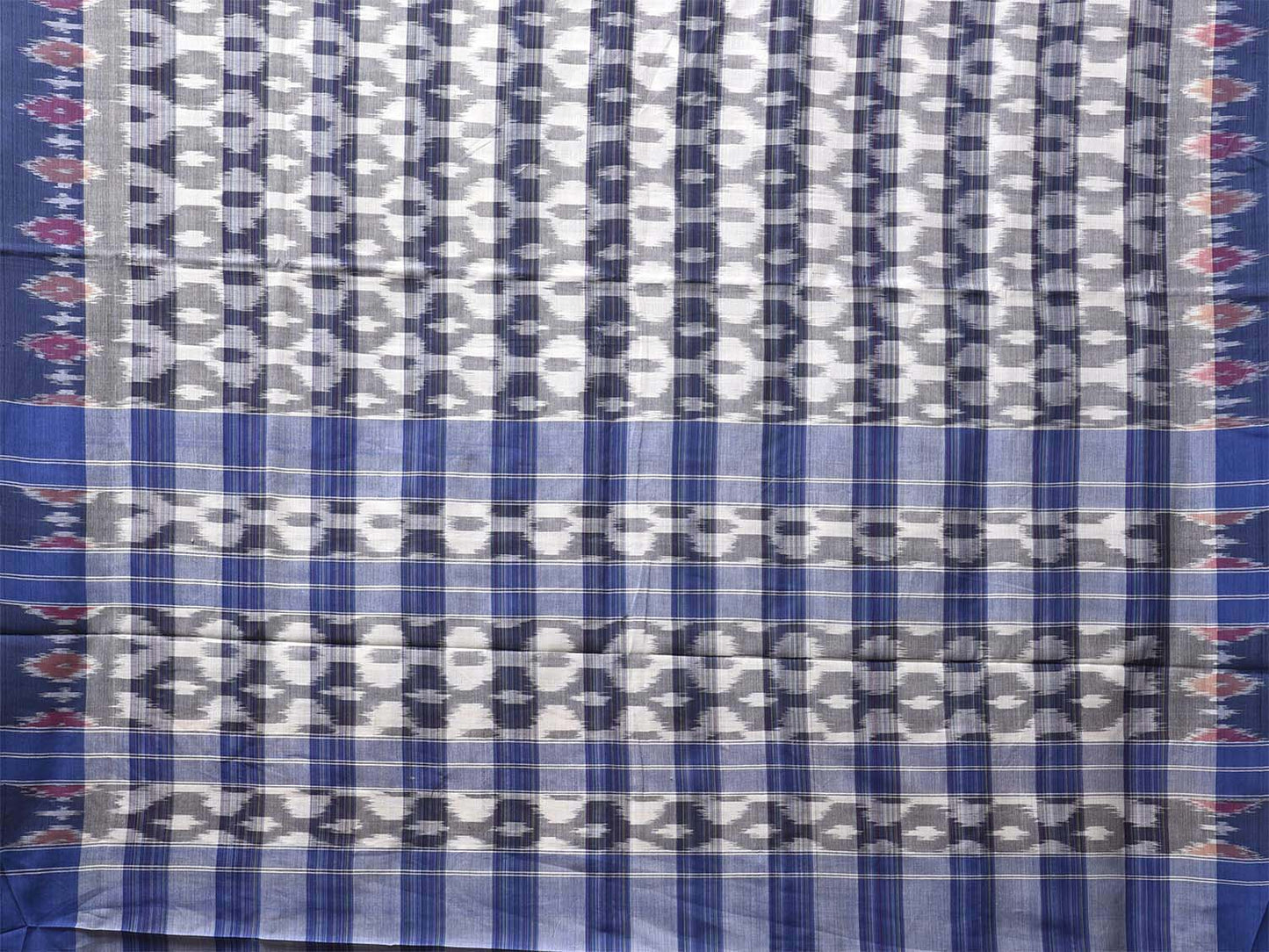 Blue and Black Pochampally Ikat Cotton Handloom Saree with Strips Design No Blouse i0917