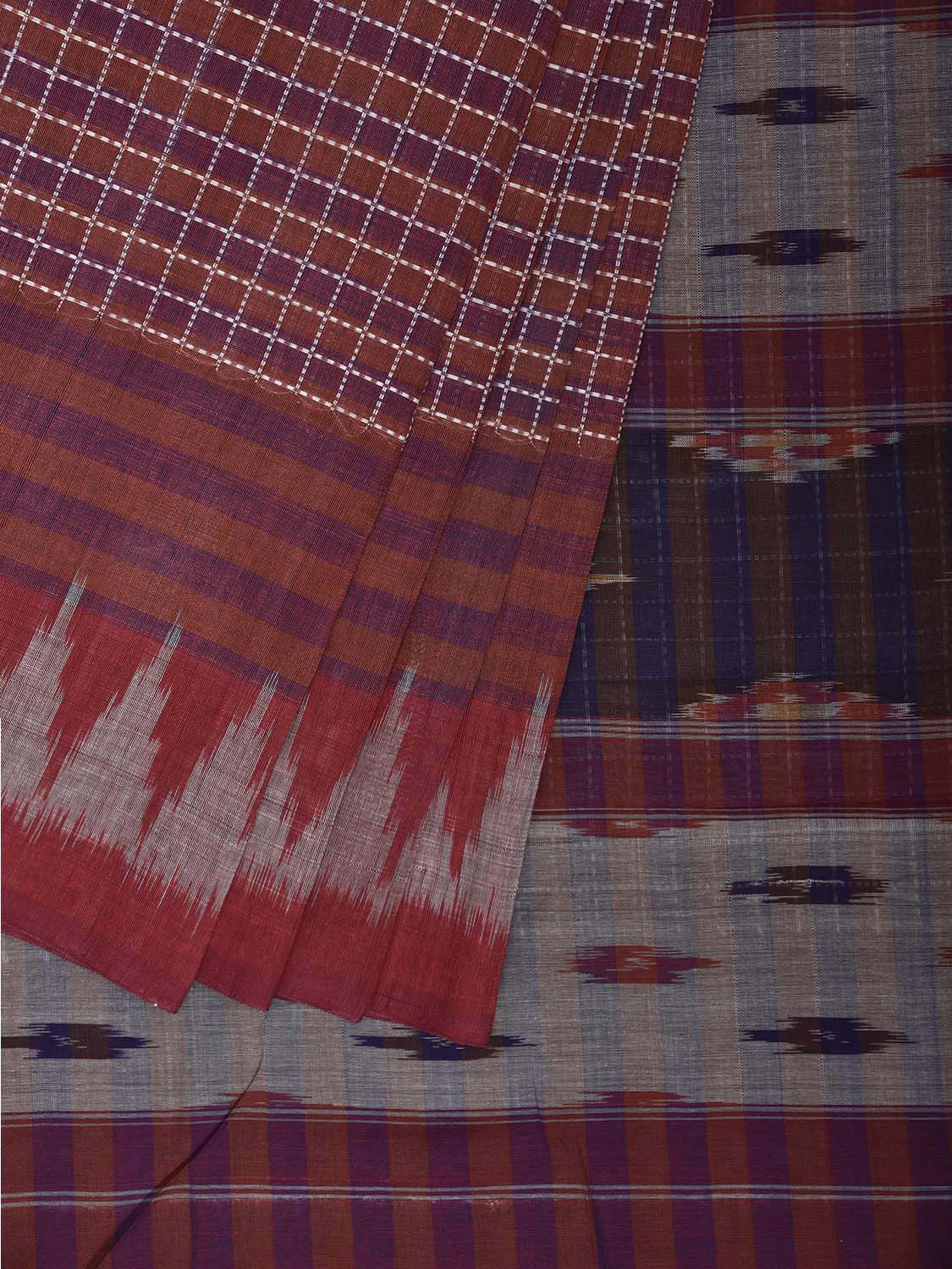 Multicolor Pochampally Ikat Cotton Handloom Saree with Checks Design No Blouse i0918