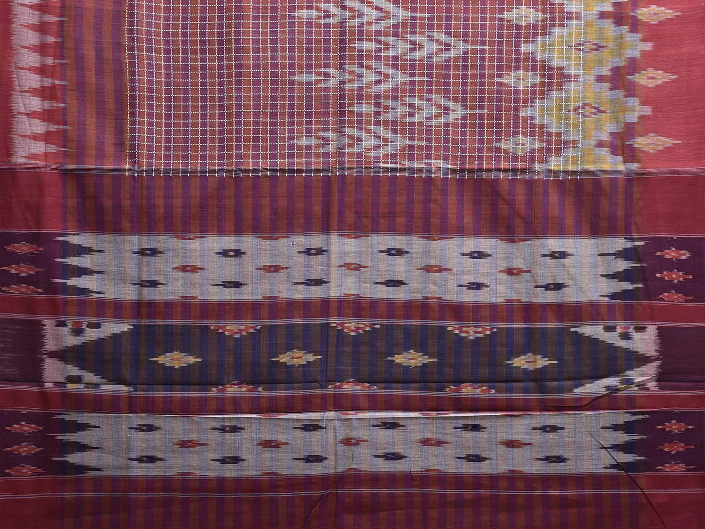 Multicolor Pochampally Ikat Cotton Handloom Saree with Checks Design No Blouse i0918