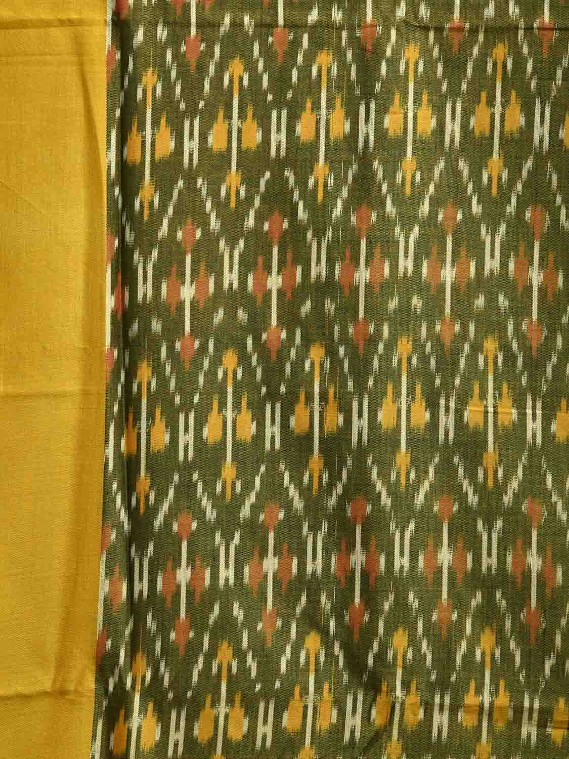 Green and Yellow Pochampally Ikat Cotton Handloom Saree with Grill and Zig-Zag Pallu Design No Blouse i0919