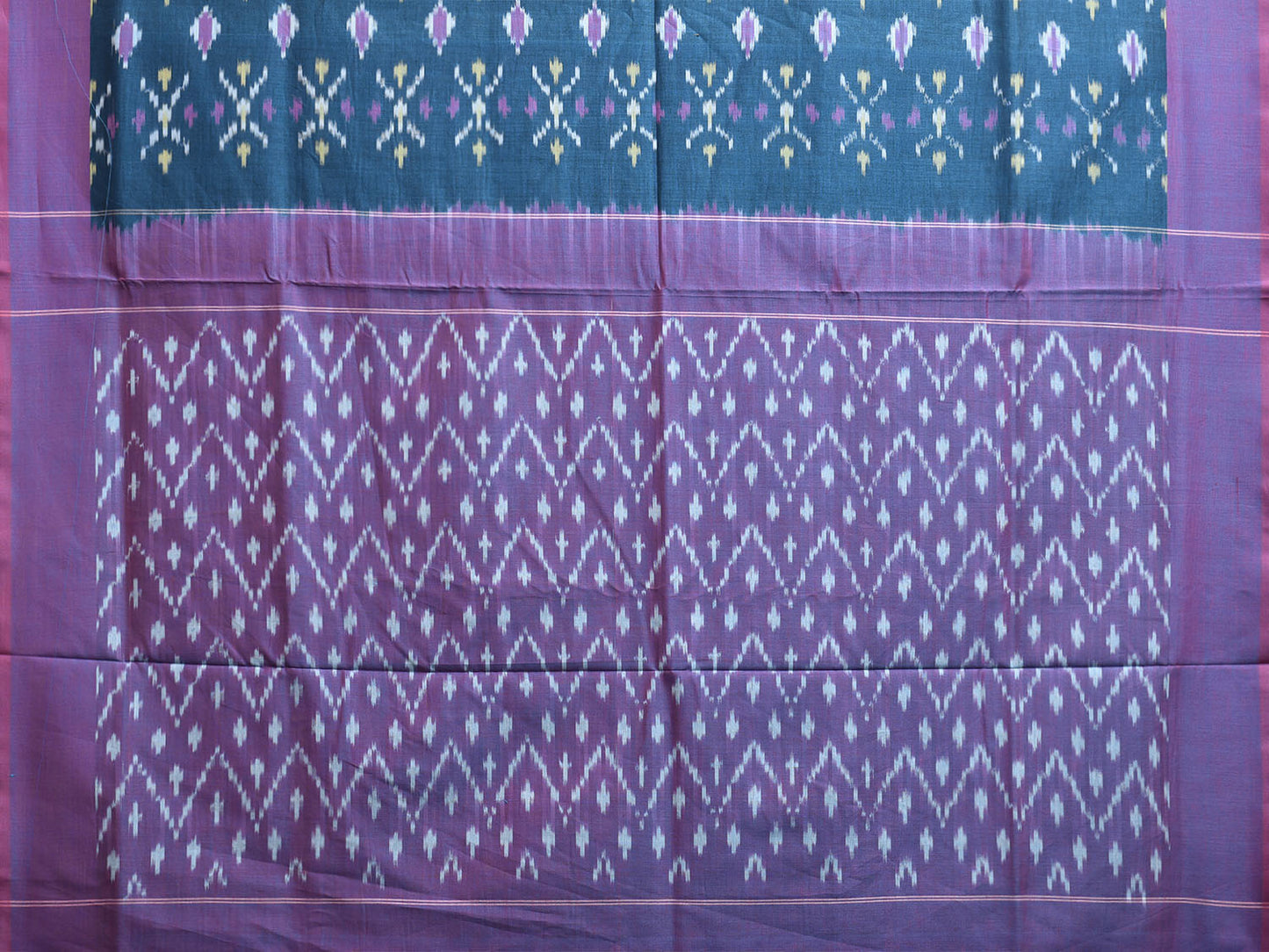 Blue and Purple Pochampally Ikat Cotton Handloom Saree with Buta and Zig-Zag Pallu Design No Blouse i0920