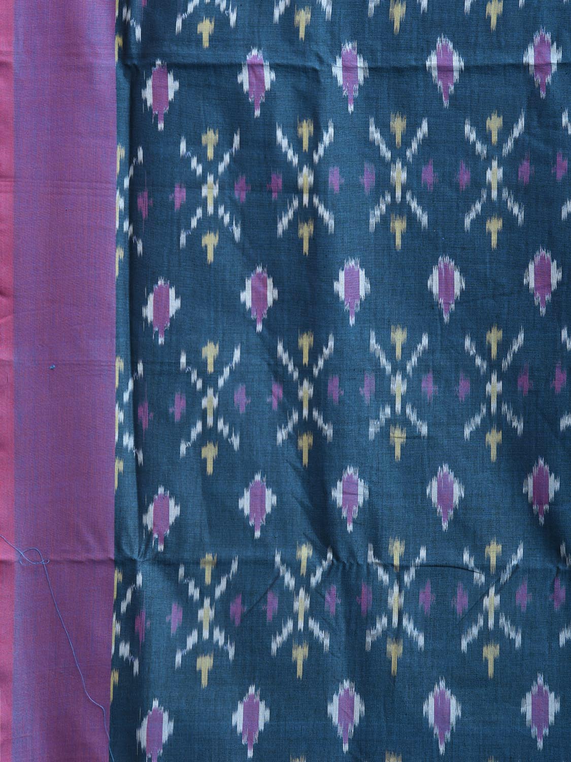Blue and Purple Pochampally Ikat Cotton Handloom Saree with Buta and Zig-Zag Pallu Design No Blouse i0920