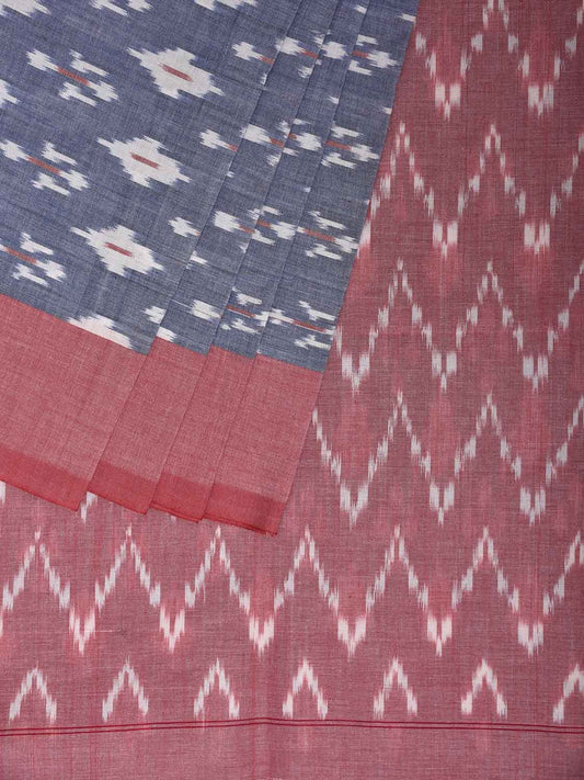 Grey and Light Pink Pochampally Ikat Cotton Handloom Saree with Body Buta and Zig-Zag Pallu Design No Blouse i0924
