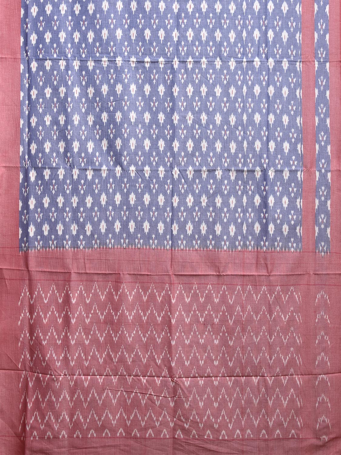 Grey and Light Pink Pochampally Ikat Cotton Handloom Saree with Body Buta and Zig-Zag Pallu Design No Blouse i0924