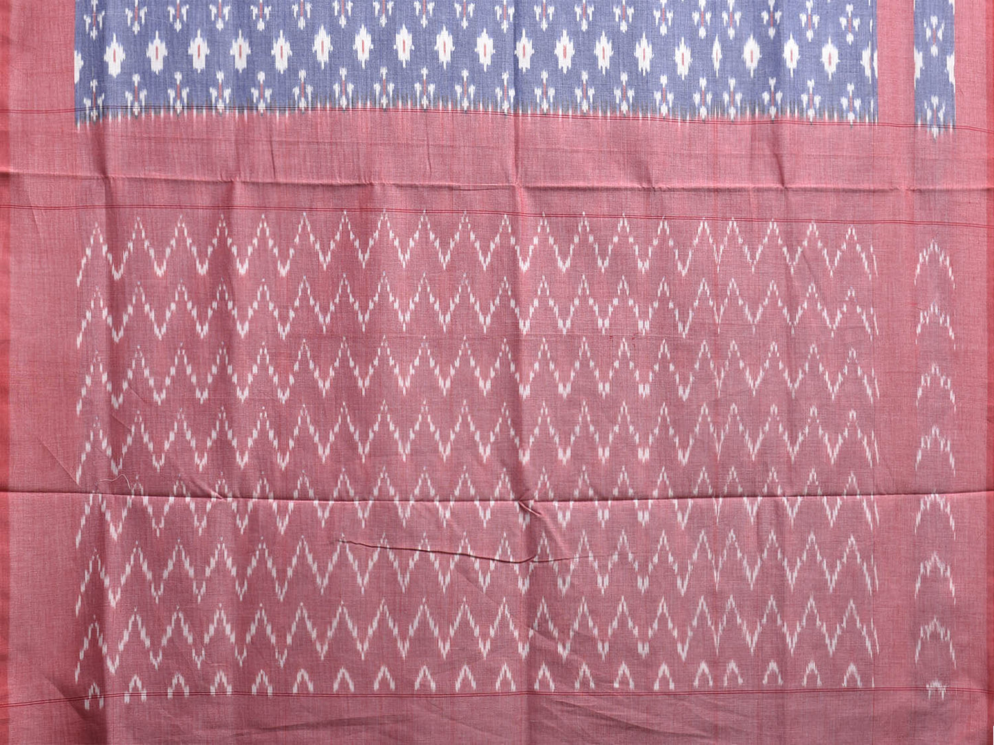 Grey and Light Pink Pochampally Ikat Cotton Handloom Saree with Body Buta and Zig-Zag Pallu Design No Blouse i0924