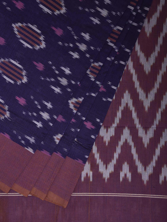 Dark Blue and Light Purple Pochampally Ikat Cotton Handloom Saree with All Over Body and Zig-Zag Pallu Design No Blouse i0925