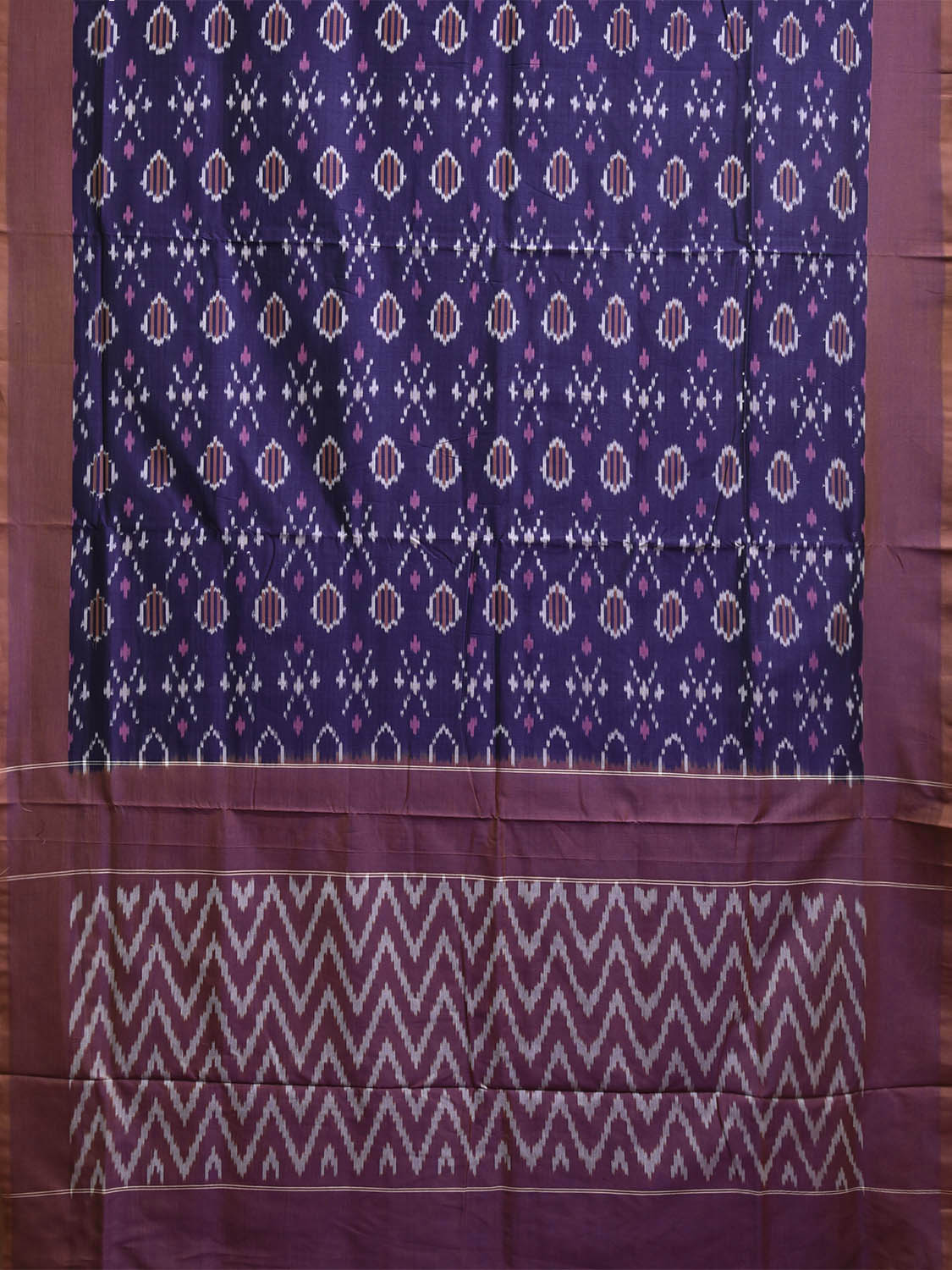 Dark Blue and Light Purple Pochampally Ikat Cotton Handloom Saree with All Over Body and Zig-Zag Pallu Design No Blouse i0925