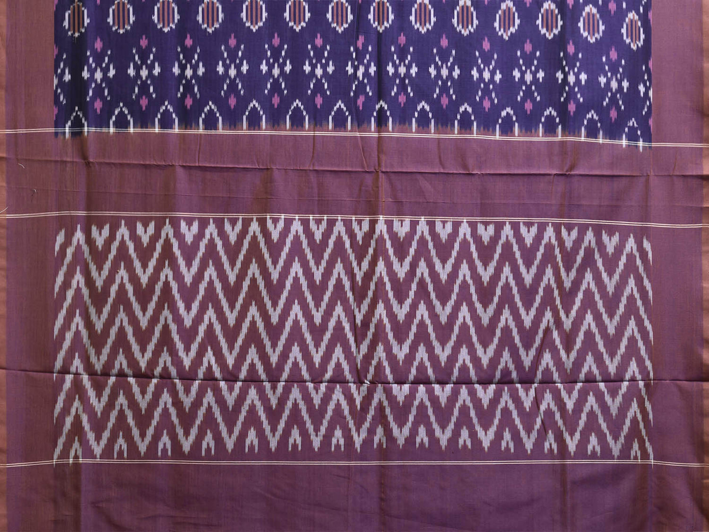 Dark Blue and Light Purple Pochampally Ikat Cotton Handloom Saree with All Over Body and Zig-Zag Pallu Design No Blouse i0925